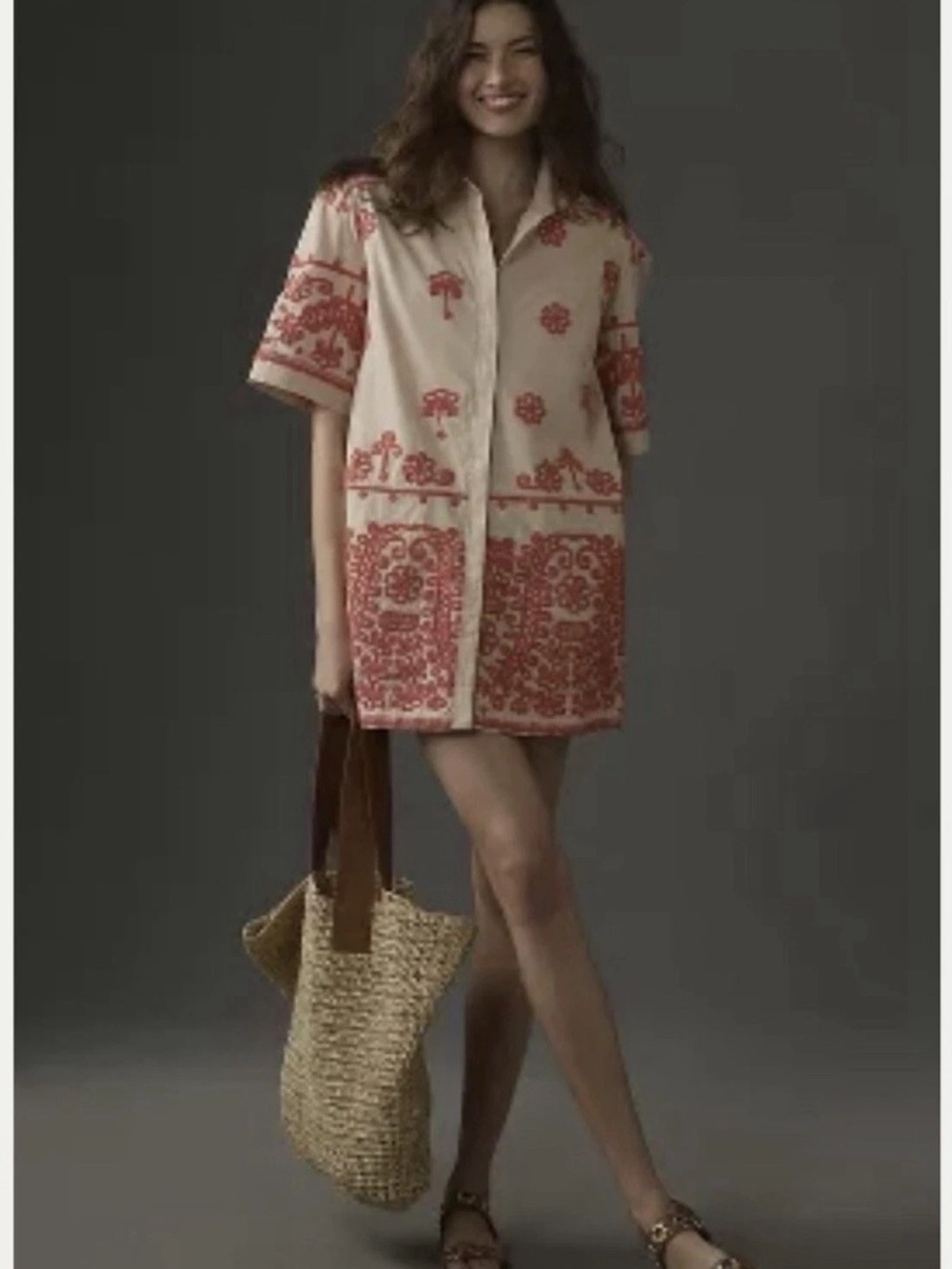 Maeve Shirt Sleeve Anthropologie Embroidered Farm Mini Dress Orange Rio  NWT